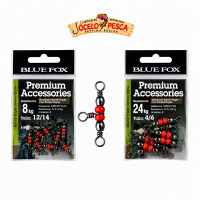 Giratorio Barril Triple Con Perlas Rojas Blue Fox