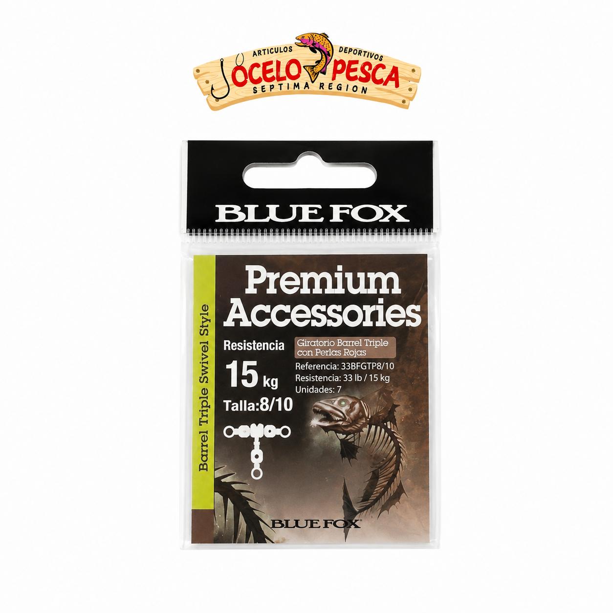 Giratorio Barril Triple Con Perlas Rojas Blue Fox - Imagen 2