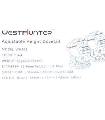 Montura West Hunter Hight Profile DOVETAIL Model WH202 25,4mm 83g - Imagen 3