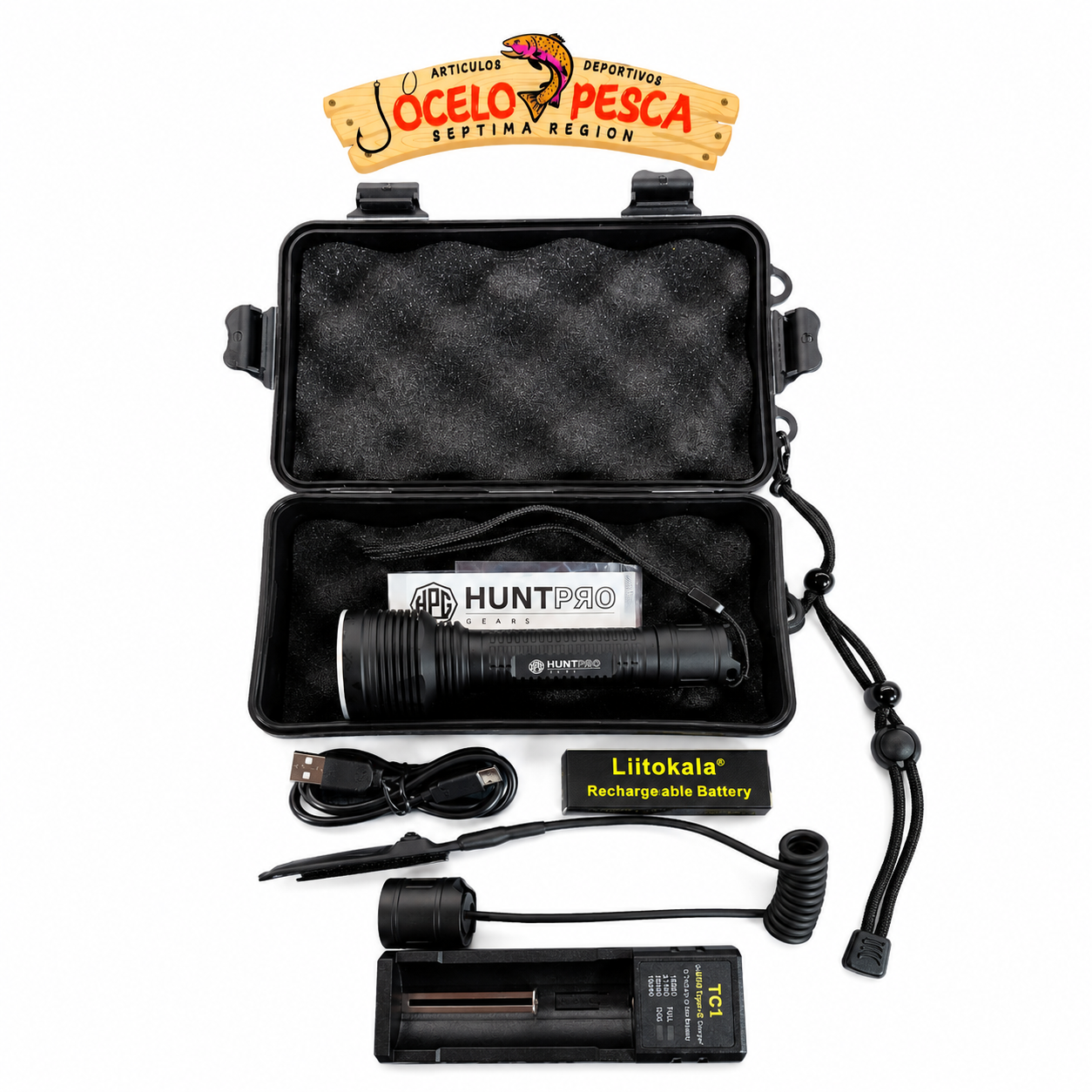 Kit Linterna Luz Roja Hunt Pro 18650