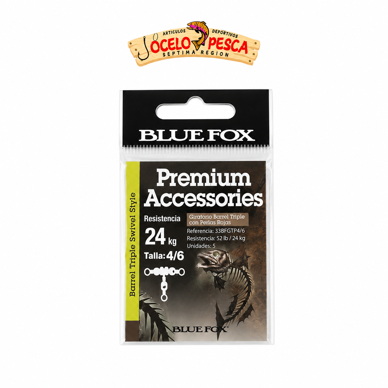 Giratorio Barril Triple Con Perlas Rojas Blue Fox - Imagen 3