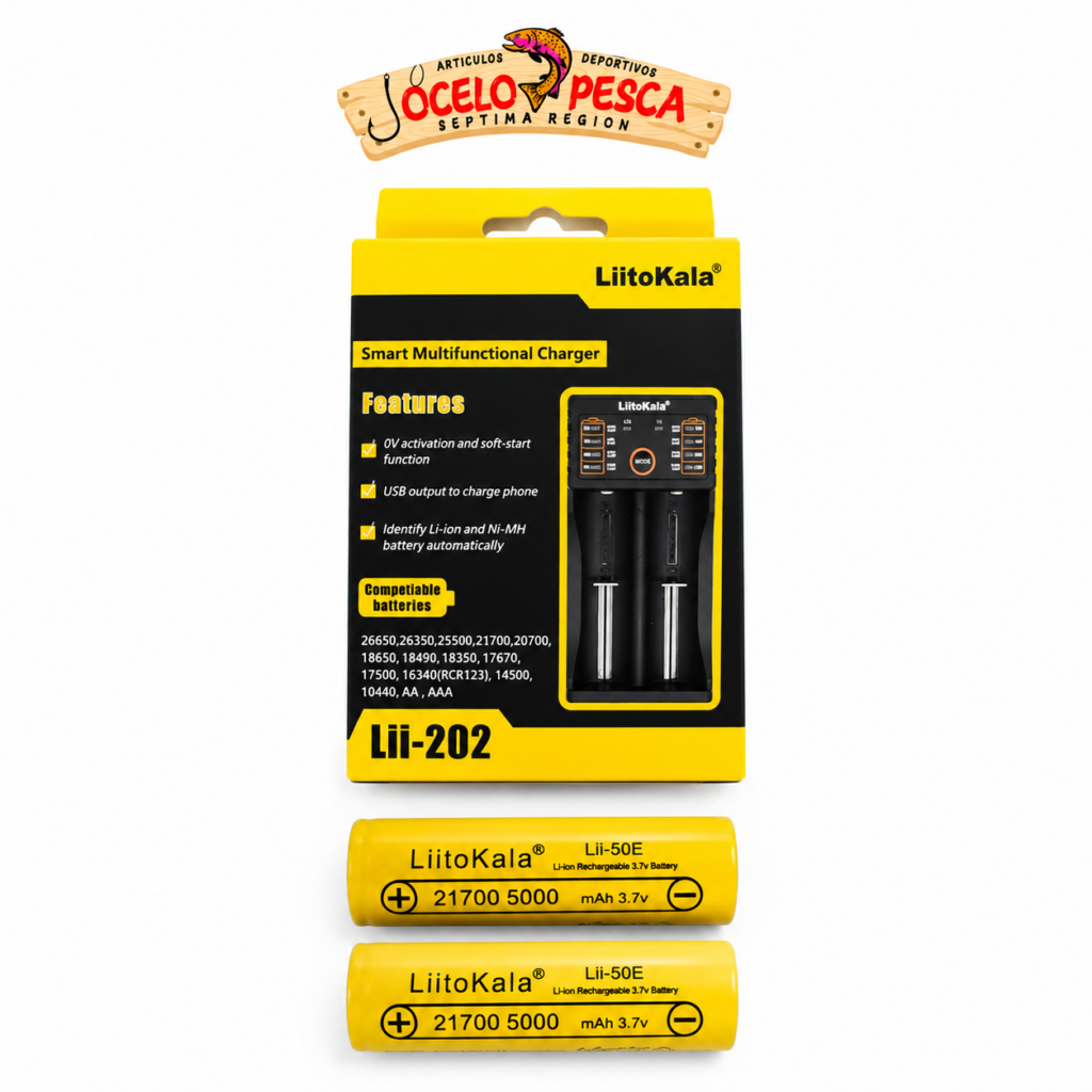 Pack 2 Pilas 21700 5000mah + Cargador Doble Liitokala